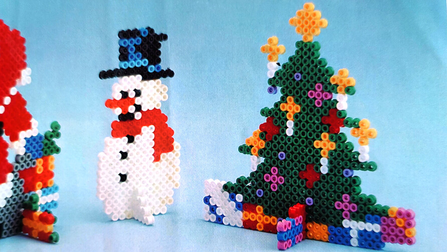 Strijkkralen 3D kerstboom en sneeuwpop